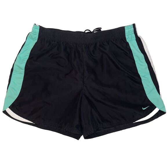 Nike Running Athletic Shorts Stretch Waist Active Workout Black Teal Women's L - Picture 1 of 8